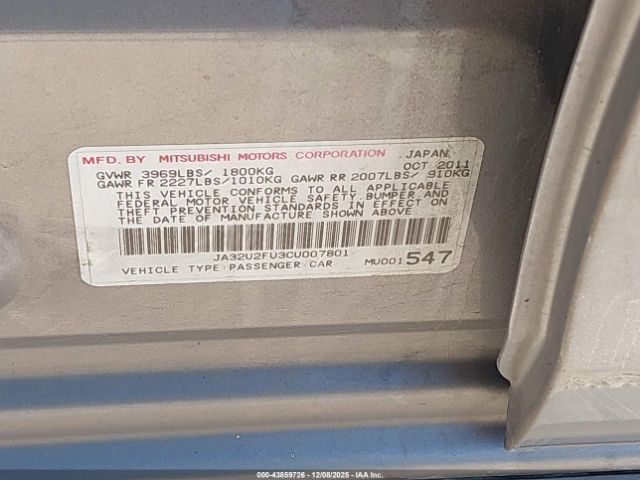 2012 MITSUBISHI LANCER JA32U2FU3CU007801 Photo 8