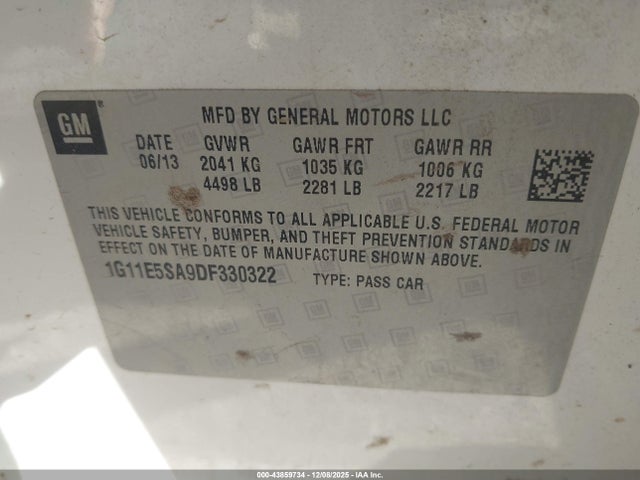 Продажа на аукционе авто 2013 Chevrolet Malibu 2lt, vin: 1G11E5SA9DF330322, номер лота: 43859734