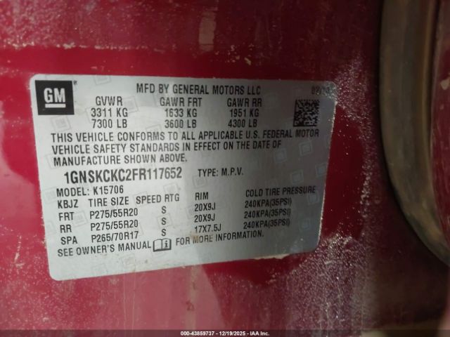 2015 CHEVROLET TAHOE 1GNSKCKC2FR117652 Photo 8