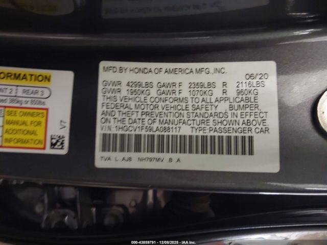 2020 HONDA ACCORD 1HGCV1F59LA088117 Photo 8
