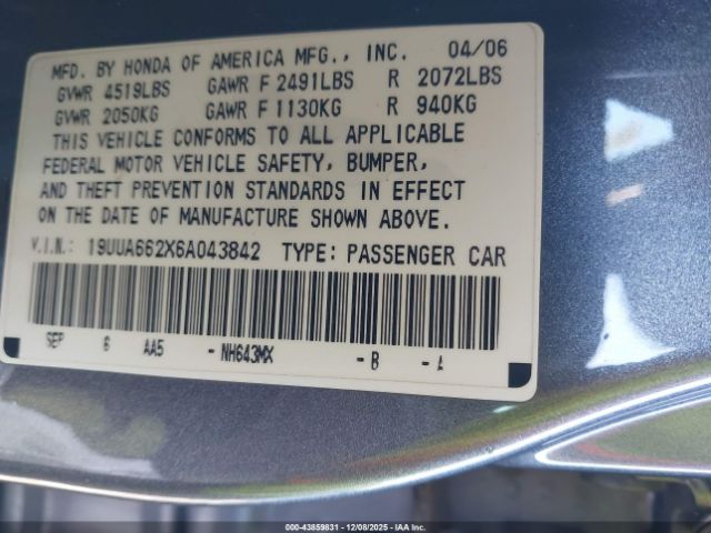 2006 ACURA TL 19UUA662X6A043842 Photo 8