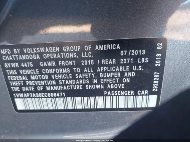 2014 VOLKSWAGEN PASSAT 1VWAP7A36EC006471 Photo 8