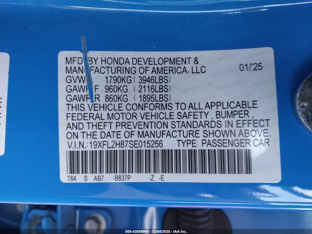 19XFL2H87SE015256 Honda Civic Sedan Sport