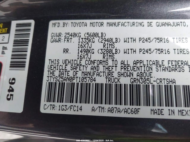 3TYSZ5AN0PT105784 Toyota 2gr-fks
