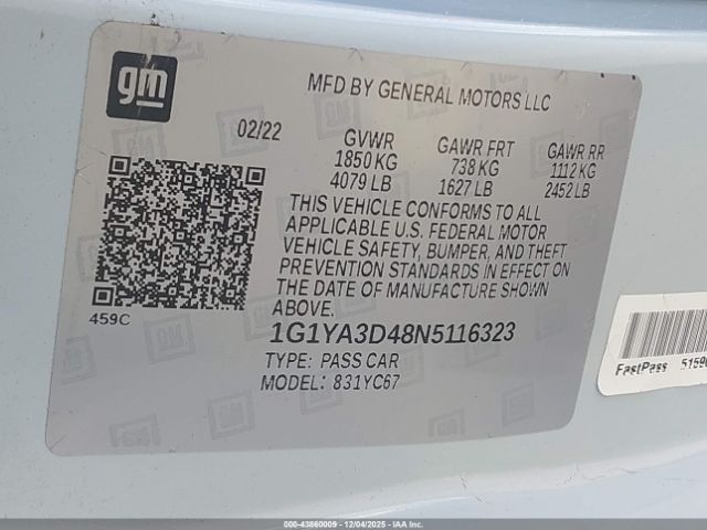 2022 CHEVROLET CORVETTE STINGRAY 1G1YA3D48N5116323 Photo 8