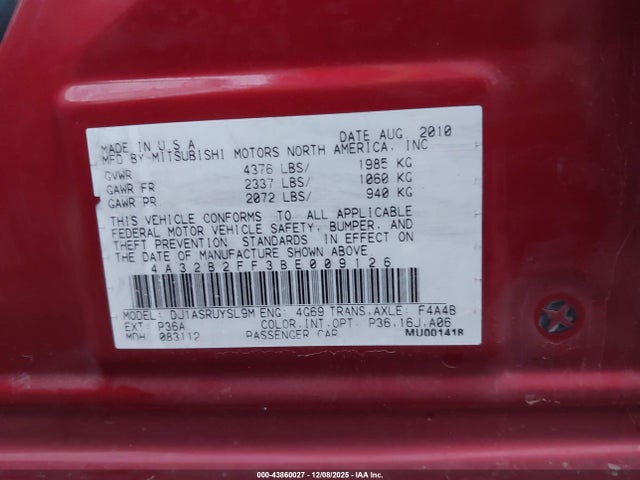 2011 MITSUBISHI GALANT 4A32B2FF3BE009126 Photo 8