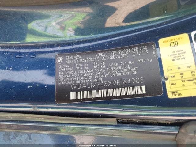2009 BMW Z4 WBALM735X9E164905 Photo 8