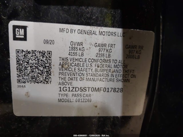2021 CHEVROLET MALIBU 1G1ZD5ST0MF017828 Photo 8