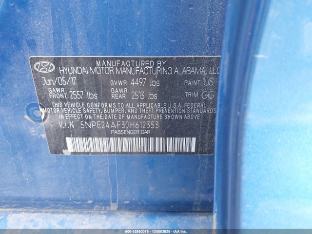Продаж на аукціоні авто 2018 Hyundai Sonata Se, vin: 5NPE24AF3JH612353, номер лоту: 43860076
