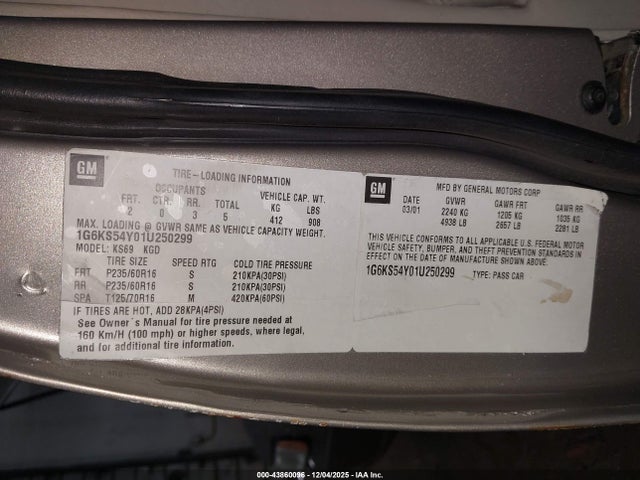 2001 CADILLAC SEVILLE 1G6KS54Y01U250299 Photo 8