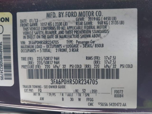 2013 FORD FUSION 3FA6P0HR5DR234705 Photo 8