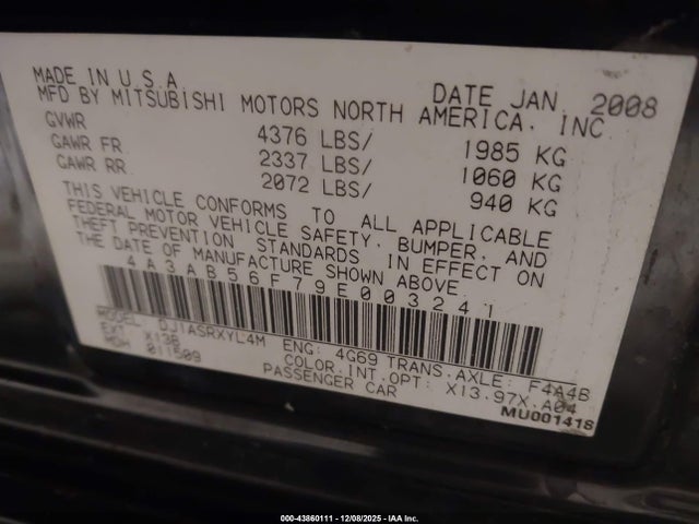 2009 MITSUBISHI GALANT 4A3AB56F79E003241 Photo 8