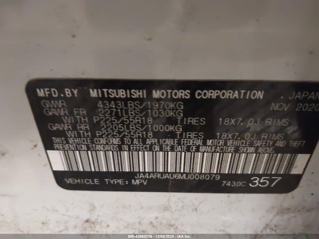 2021 MITSUBISHI OUTLANDER SPORT JA4ARUAU6MU008079 Photo 8