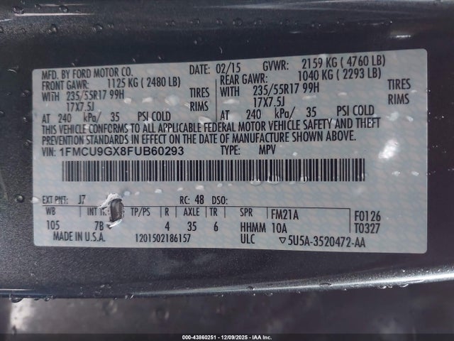 Ford ESCAPE SE 2015 1FMCU9GX8FUB60293 Image 9