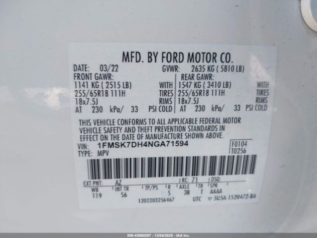 2022 FORD EXPLORER 1FMSK7DH4NGA71594 Photo 8