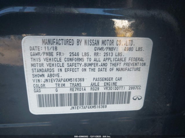 Продаж на аукціоні авто 2019 Infiniti Q50 3.0t Luxe, vin: JN1EV7AP4KM516369, номер лоту: 43860302