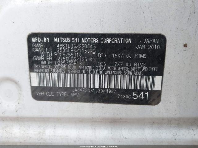 2018 MITSUBISHI OUTLANDER JA4AZ3A31JZ044987 Photo 8