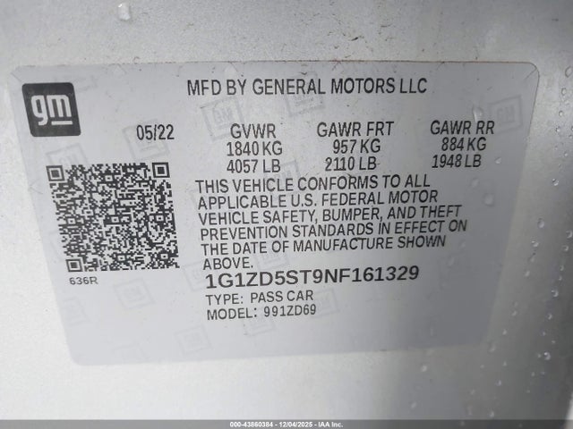 1G1ZD5ST9NF161329 Chevrolet Malibu Fwd Lt
