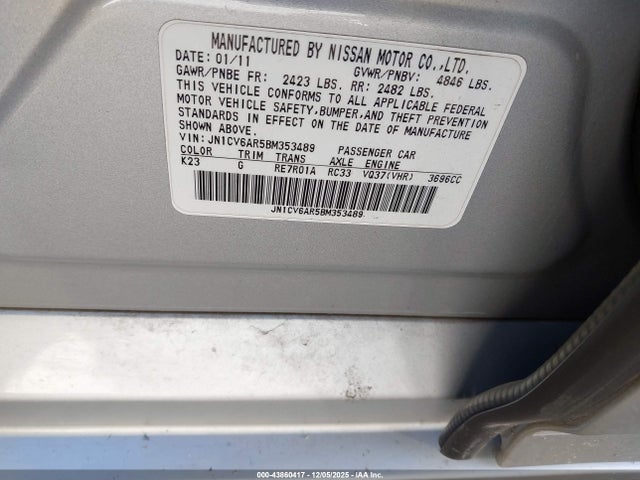 Продаж на аукціоні авто 2011 Infiniti G37x, vin: JN1CV6AR5BM353489, номер лоту: 43860417