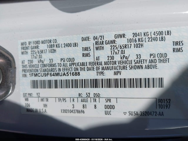 Ford ESCAPE S 2021 1FMCU9F64MUA51688 Image 9