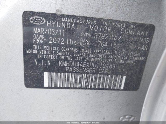 2011 HYUNDAI ELANTRA KMHDH4AEXBU119483 Photo 8