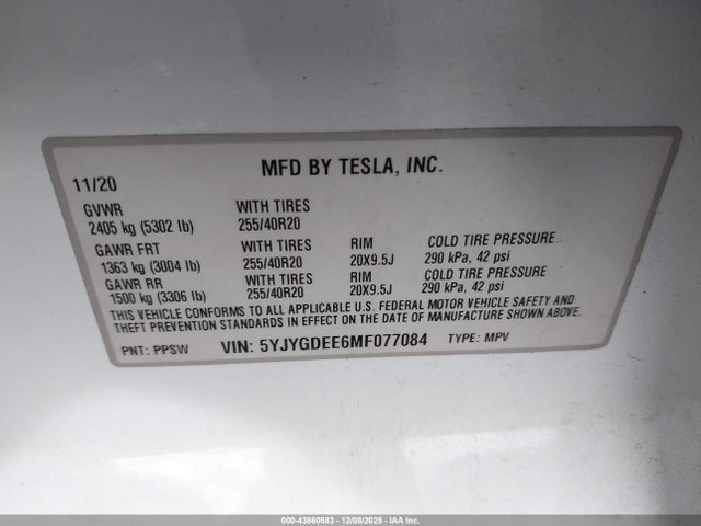 2021 TESLA MODEL Y 5YJYGDEE6MF077084 Photo 8