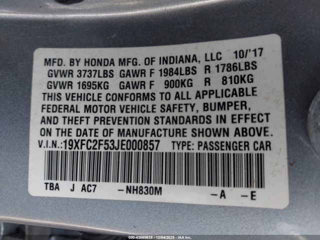 2018 HONDA CIVIC 19XFC2F53JE000857 Photo 8