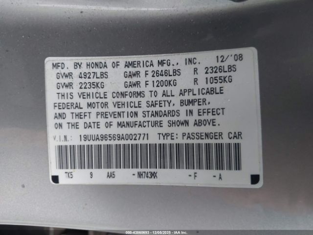 2009 ACURA TL 19UUA96569A002771 Photo 8