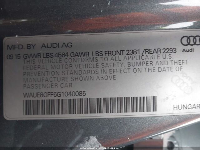 2016 AUDI A3 WAUE8GFF6G1040085 Photo 8