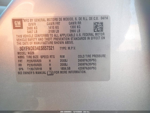 2014 CADILLAC SRX 3GYFNDE34ES657321 Photo 8