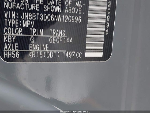 JN8BT3DC6NW120996 Nissan Rogue Platinum Fwd