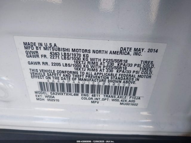 2014 MITSUBISHI OUTLANDER SPORT 4A4AP4AU1EE030698 Photo 8