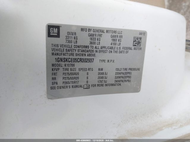 2012 CHEVROLET TAHOE 1GNSKCE05CR302937 Photo 8