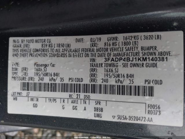 2019 FORD FIESTA 3FADP4BJ1KM140381 Photo 8