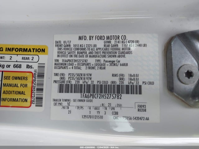 2017 FORD MUSTANG 1FA6P8CF2H5275782 Photo 8