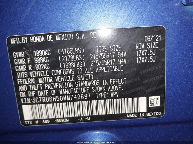 2021 HONDA HR-V 3CZRU6H50MM749697 Photo 8