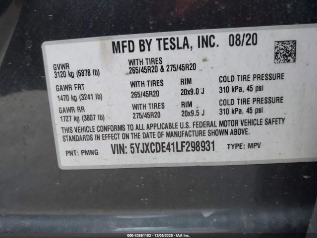 2020 TESLA MODEL X 5YJXCDE41LF298931 Photo 8