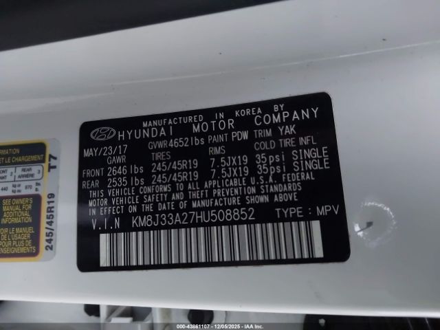 2017 HYUNDAI TUCSON KM8J33A27HU508852 Photo 8