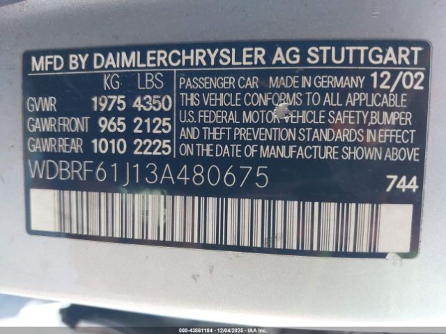 2003 MERCEDES-BENZ C 240 WDBRF61J13A480675 Photo 8