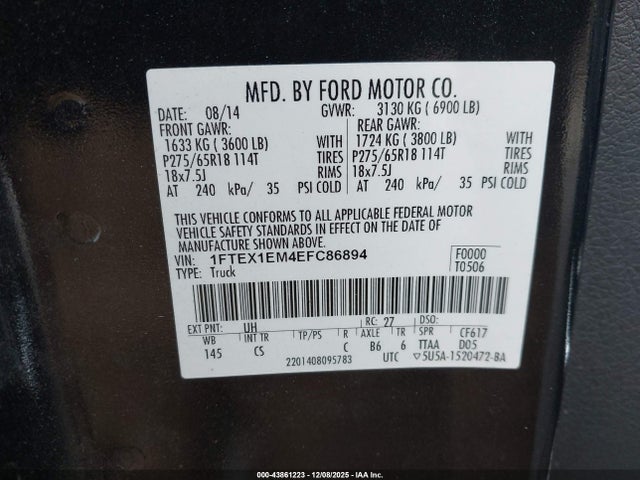 Продажа на аукционе авто 2014 Ford F-150 Stx, vin: 1FTEX1EM4EFC86894, номер лота: 43861223