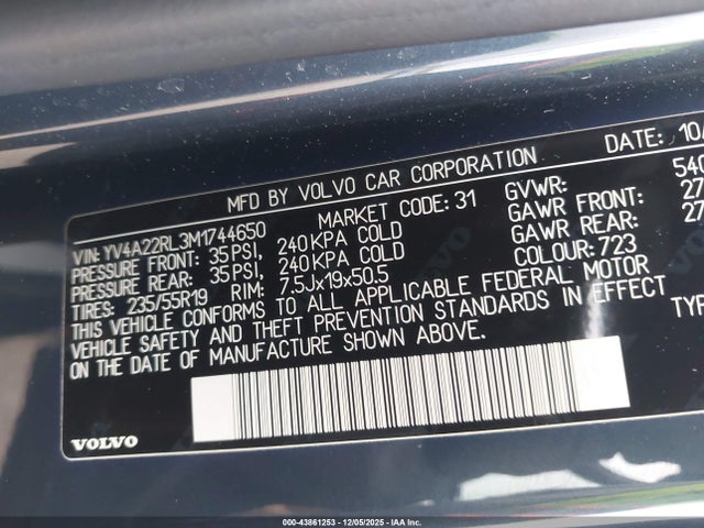 YV4A22RL3M1744650 Volvo Xc60 T6 Inscription