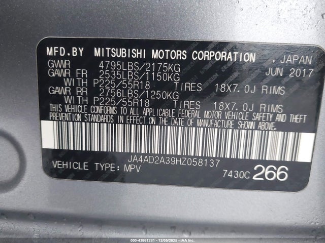 2017 MITSUBISHI OUTLANDER JA4AD2A39HZ058137 Photo 8