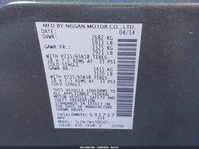 5N1AL0MN9EC531717 Infiniti QX60