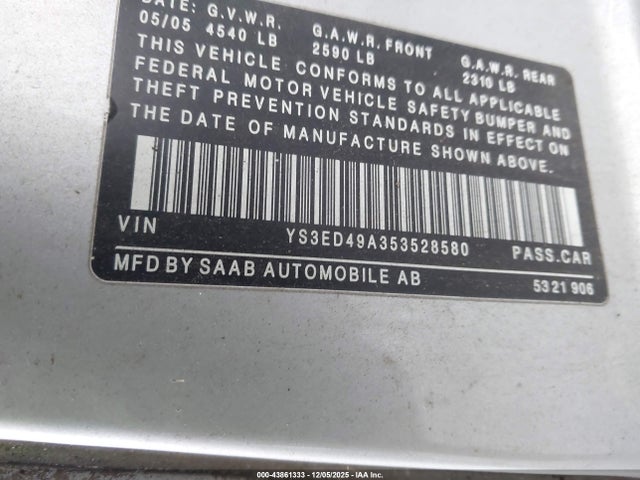 2005 SAAB 9-5 YS3ED49A353528580 Photo 8