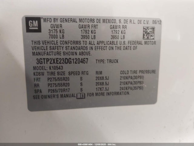 Продажа на аукционе авто 2013 Gmc Sierra 1500 Denali, vin: 3GTP2XE23DG120467, номер лота: 43861404
