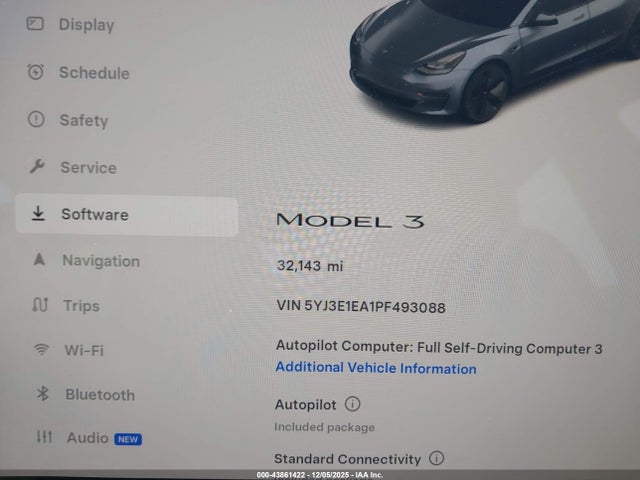 2023 Tesla Model 3 Rear-wheel Drive მანქანა იყიდება აუქციონზე, vin: 5YJ3E1EA1PF493088, აუქციონის ნომერი: 43861422