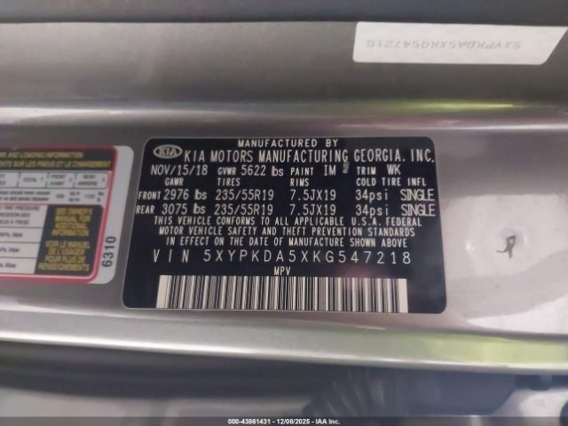 2019 KIA SORENTO 5XYPKDA5XKG547218 Photo 8