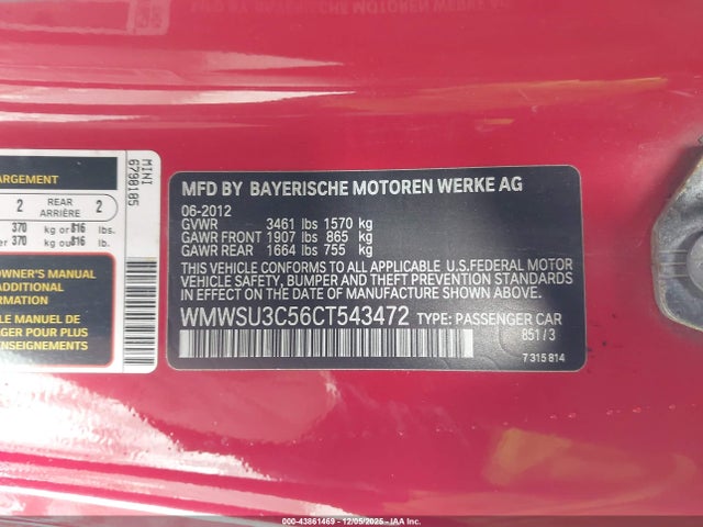 2012 MINI COOPER WMWSU3C56CT543472 Photo 8