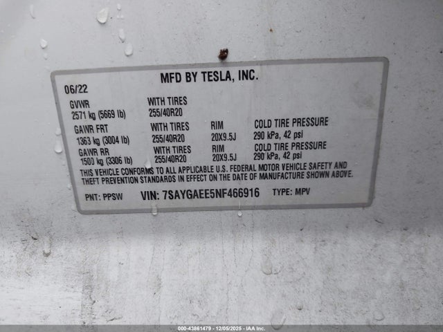 2022 TESLA MODEL Y 7SAYGAEE5NF466916 Photo 8