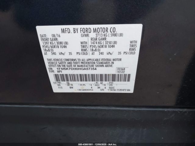 2017 FORD EXPLORER 1FM5K7DH0HGA57354 Photo 8